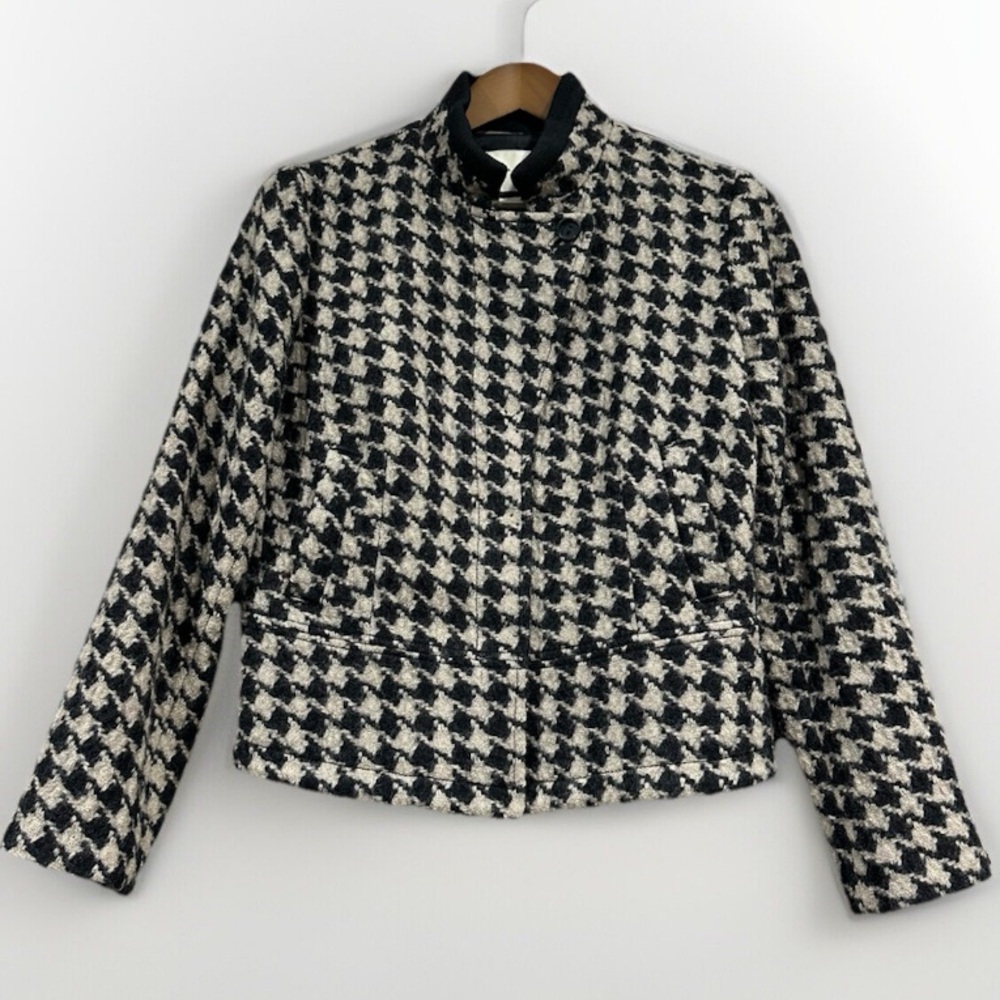 Banana Republic Womens Wool Jacket Houndstooth Size L Petite Dark Academia